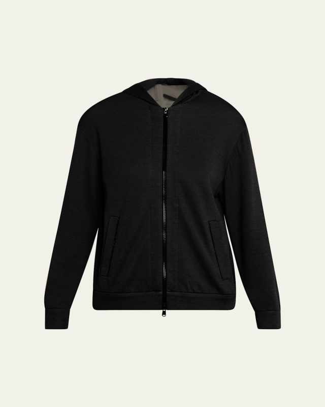 Monili-Trim Cotton-Silk Felpa Zip Hooded Jacket